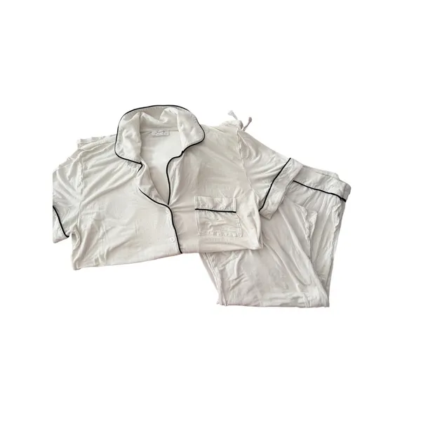Joyarza White Pajama Set Medium Soft Viscose Button Front Short Sleeve Sleepwear - Image 2