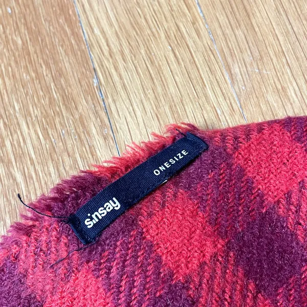 Sinsay Red Plaid Scarf Buffalo Check Fringe Winter Scarf One Size - Image 4