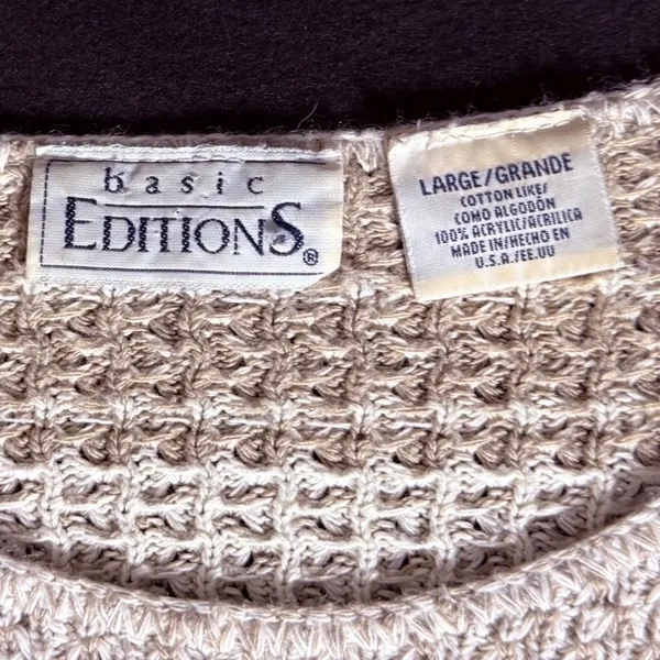Vintage 90s Basic Editions Cotton Open Knit Striped Sweater Large y2k retro - Image 3
