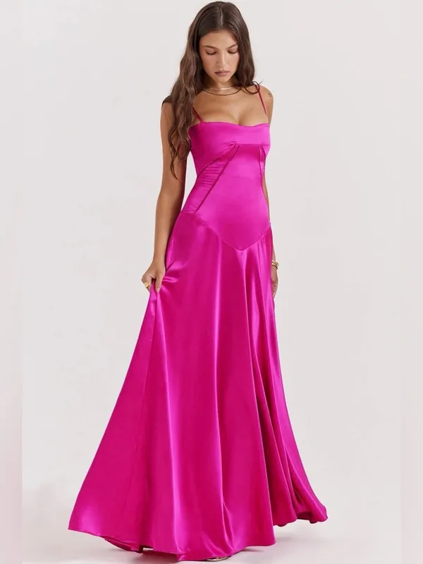 HOUSE OF CB 'Anabella' Fuchsia Lace Up Maxi Dress Pink - Image 3