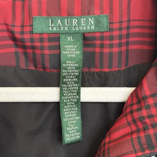 Lauren Ralph Lauren Red Black Plaid Puffer Vest XL Preppy‎ Quilted - Image 4
