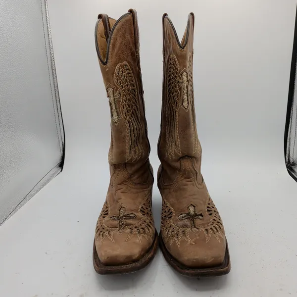 Golden Guns Womens Brown Leather Wing Cross Square Toe Western Boots Size 9 - Image 3