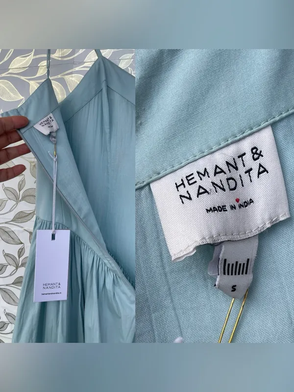 Hemant & Nandita Blue Cotton Strappy Dress Size S Boho Romantic Cottagecore NWT - Image 12