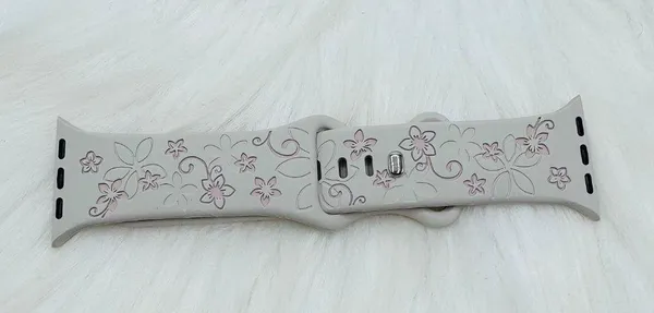 Floral Design Apple Watch Bands in Beige pink 42mm 44mm 45mm 49mm - Image 5