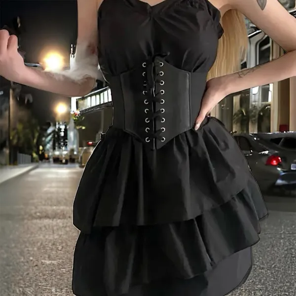 Vintage Style Lace Up Faux Leather Elastic‎ Girdle Black Casual Wide Waist Belt - Image 9