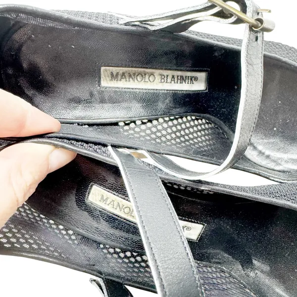 Manolo Blahnik Black Mesh Mary Jane Pumps Size 37 - Image 5