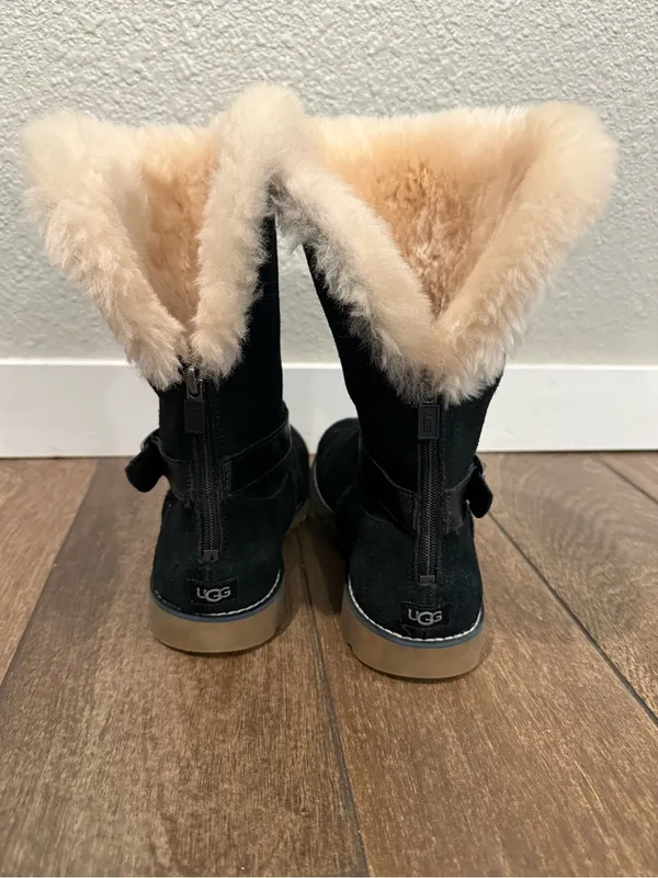 UGG Nessa Black Suede Shearling-Trim Buckle Mid-Calf Boots Size‎ 5 - Image 5