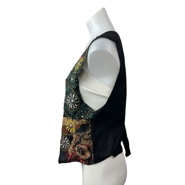 Jane Ashley Women's Multicolor Beaded Embroidered Button Up Vest Jacket Sie M - Image 3