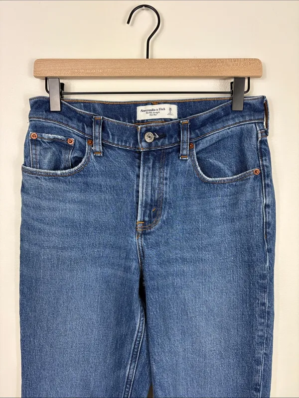 Abercrombie 90s Straight Jeans Curve Love Mid Rise Womens Size 26 2 Long Denim - Image 3
