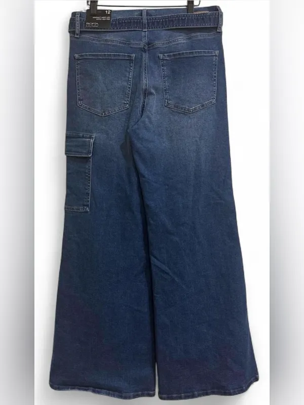 sofia by sofia vergara Dark Blue Wide Leg Cargo Jeans with Tie Belt - Image 2