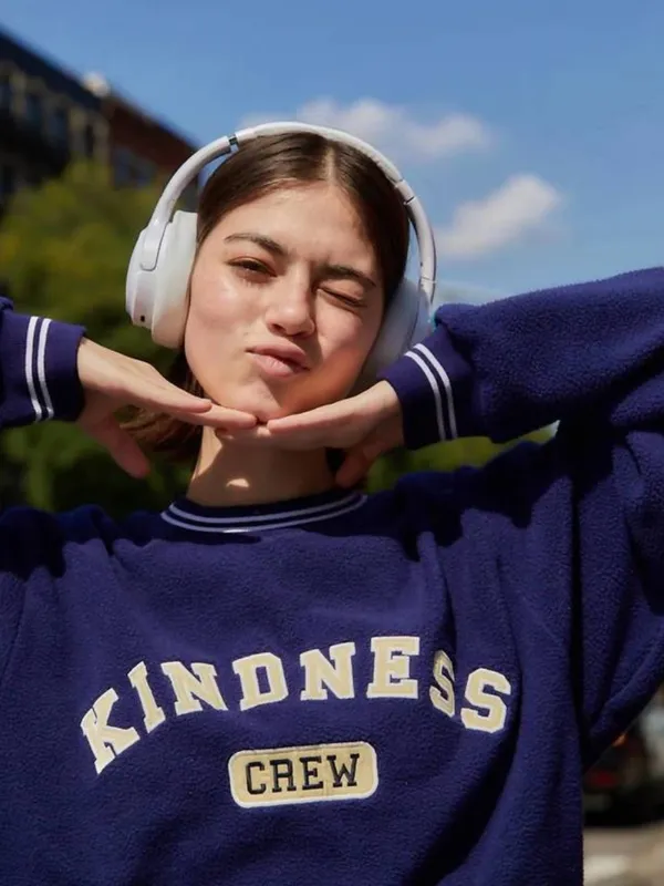 THE MAYFAIR GROUP kindness crewneck teddy fitted crewneck in blue - Image 2