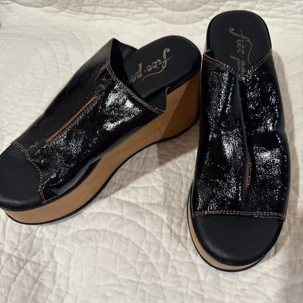 NEW 40/9 Black Free People Gabriela Clogs Platform Wedge Black Patent Leather - Image 13