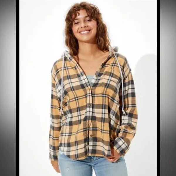 American Eagle Plaid‎ Hoodie Jacket - Image 3