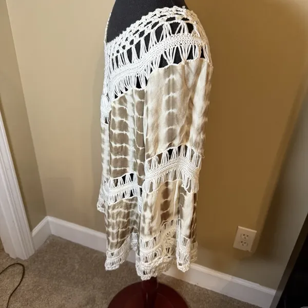 Umgee Beige Tie Dye Crochet Tunic Top Boho Hippie Festival 1X - Image 3