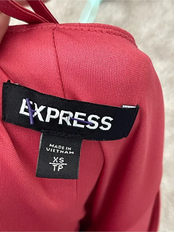 EXPRESS Rose Red Satin Faux Wrap Mini Flare Dress Sz XS - Image 9