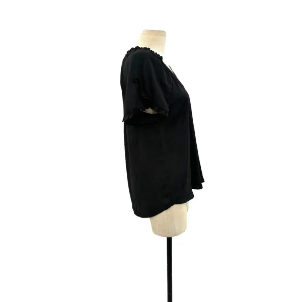 Current Air Los‎ Angeles Black Ruffle Short Sleeve Blouse Size Small - Image 5