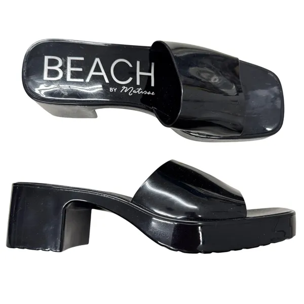 Matisse Beach Black Rubber Slides Chunky Heel Womens 9 Sandal Casual Beachy Shoe - Image 2