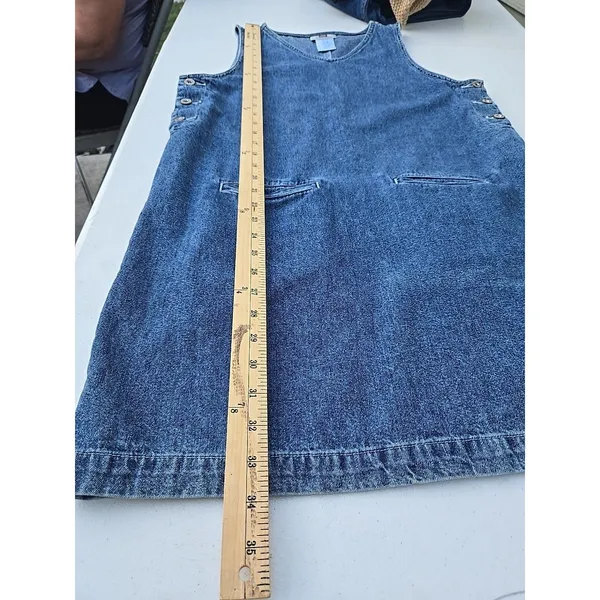 Vintage 90s Denim Jumper Dress Faded Glory Blue Sleeveless Pinafore Button Side - Image 7