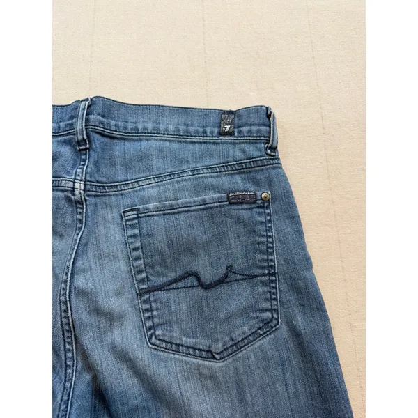 7 For All Mankind | Straight Blue Jeans Standard Fit‎ Raw Hem | Women's 33 - Image 3
