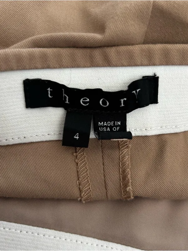 Theory Khaki Pants Work Wear Trousers Straight Leg Mid Rise Slacks Size‎ 4 - Image 3