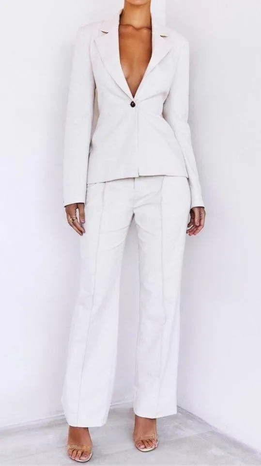 House Of CB Mistress Rocks Beige White Open Back Lace Up Suit blazer Jacket Top Blouse Shirt - Image 4