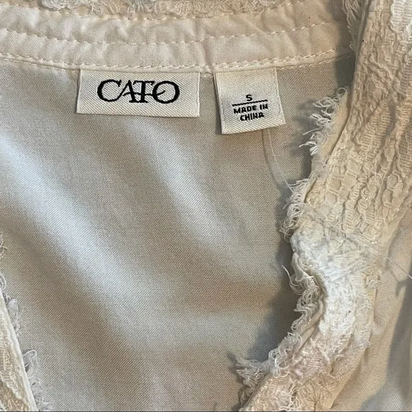 Cato Ivory Lace Ruffle Detail Long Sleeve Collared Button-Up Blouse Size S - Image 4