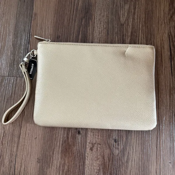 Express OS Gold Faux‎ Leather Wristlet Clutch Pebble Grain Zip Pouch Accessory - Image 2