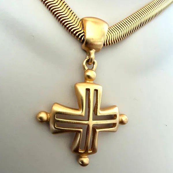 Vintage Anne Klein Gold Tone Cross Statement Necklace - Image 4