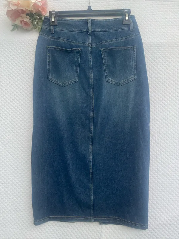 Halara Denim Skirt Womens Size Small Reg Blue Wash Stretch Front Slit NEW - Image 2