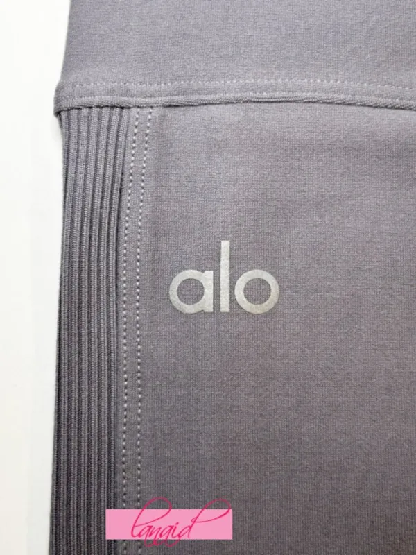 Alo Alosoft High Waist Head Start Leggings Fog Hi-Rise Waisted Ribbed Tights XS - Image 11