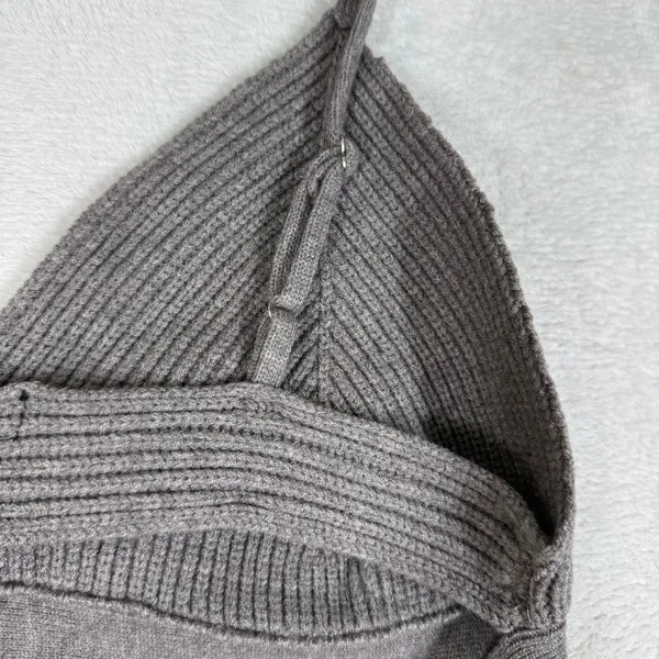 For Love & Lemons Knit Bralette Top Taupe Gray Wrap Tie 2X NEW - Image 5