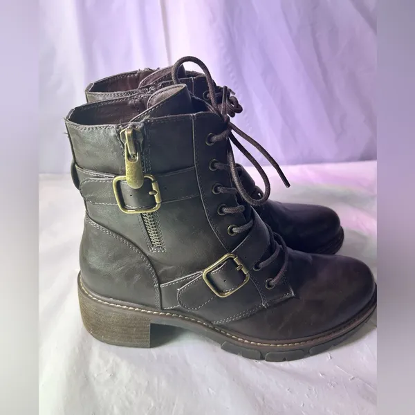 White Mountain Dark Brown Lace-Up Buckle Ankle Boots - Image 7