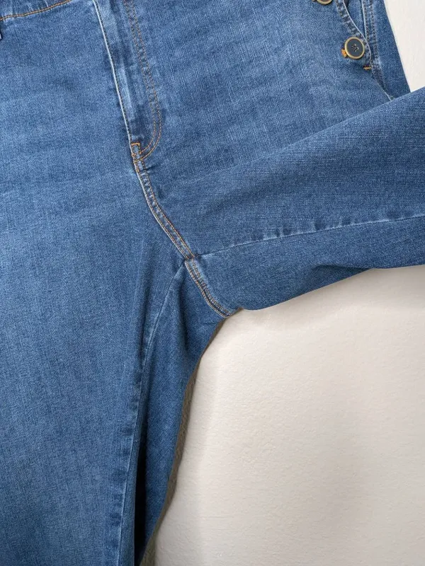Talbots Womens Wide Leg Blue Denim Jeans 18W Side Button Detail - Image 7