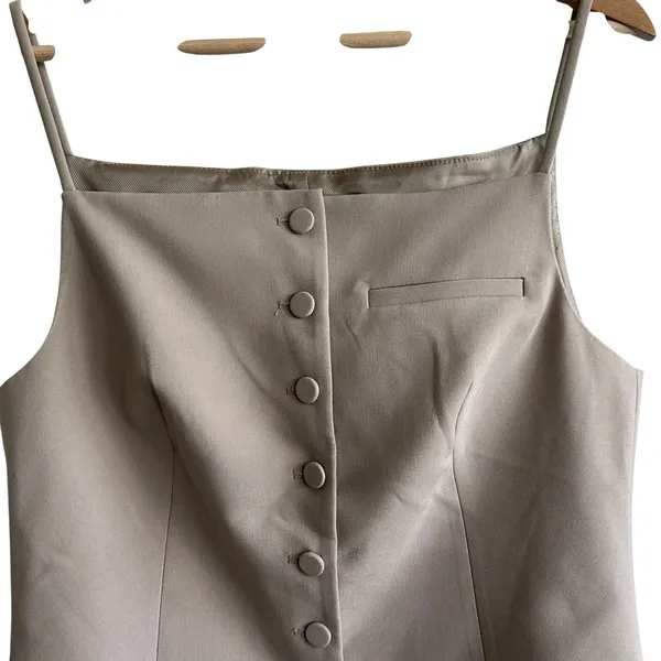 ZARA Tailored Vest Sz L Taupe Neutral Button Front Women’s Preppy - Image 7