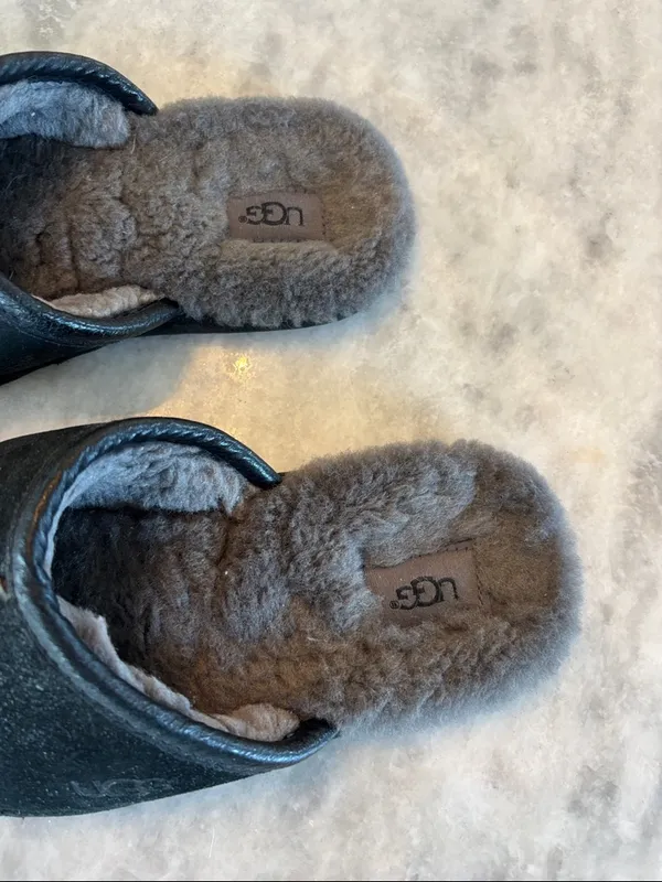 UGG Charcoal Suede Shearling Mule Slippers - Image 3