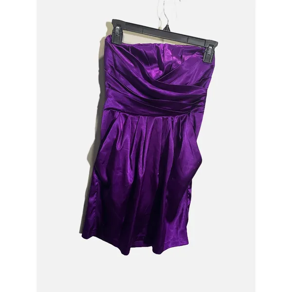 Love Reign‎ Strapless Dress Womens 3 Purple Satin Ruched Bubble Hem Prom Y2K - Image 2