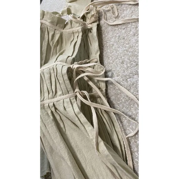 Free People Beige Ruffle Sleeve Drawstring Cropped Blouse Cotton Size S - Image 12