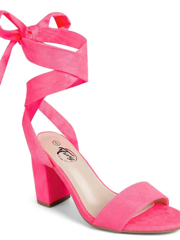 Trary Pink Suede Lace-Up Ankle Strap Chunky Block Heel Sandals Size 9 NIB - Image 4