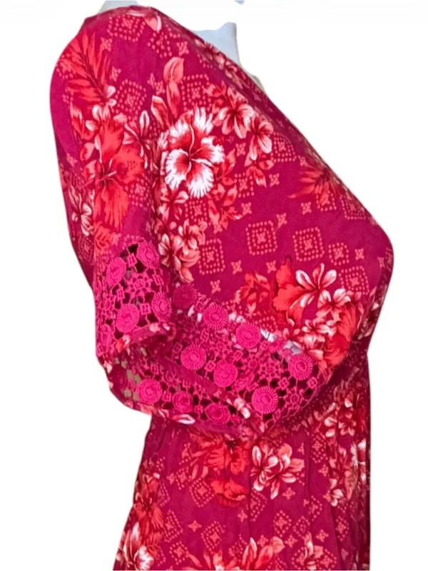 Pink Rose Red Floral V-Neck Mini Dress - Image 4