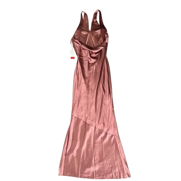 Revelry Women’s Cowl Back V Neck Sleeveless Pink Satin Maxi Formal Dress Size 4 - Image 6