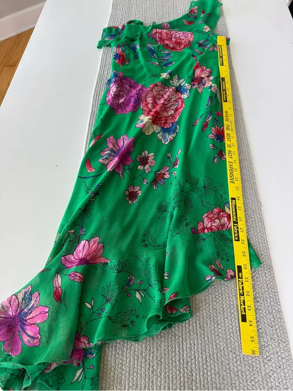 Roz & Ali Emerald Green Floral Asymmetrical One Shoulder Dress Size 6 - Image 7