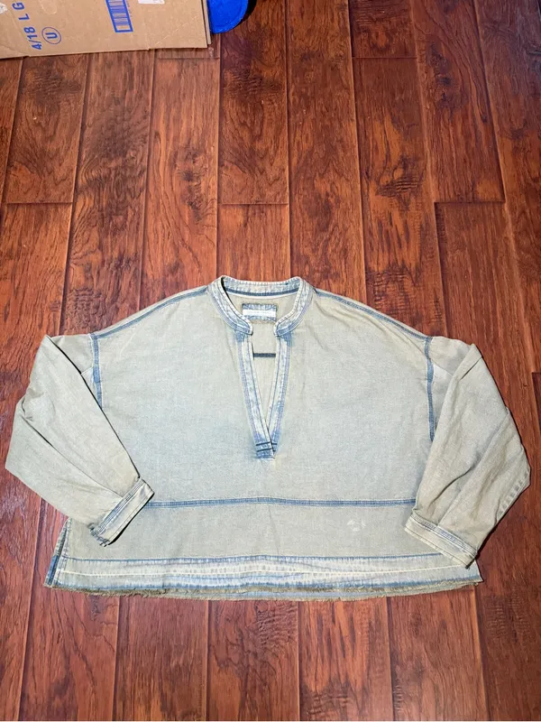 FP “We The Free” Jude Denim Oversized Washed Olive Green V-Neck Oversized Tunic - Image 6