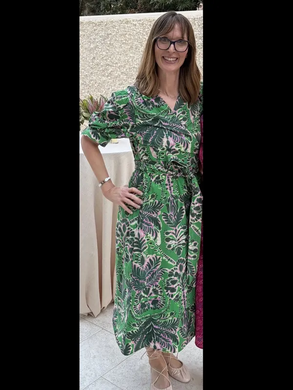 Marie Oliver Rita midi dress wrap kelly green print puff sleeve tie front cotton - Image 4