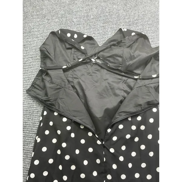 Polka Dot Maxi Dress Black White V-Neck Cutout Tiered Ruffle Retro Sexy SZ M / 6 - Image 7
