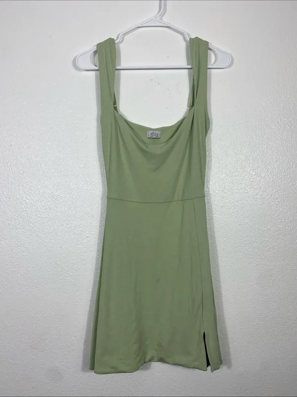 Oh Polly Light Green Square Neck Mini Dress Size Us6 92% Modal 8% Elastane - Image 3
