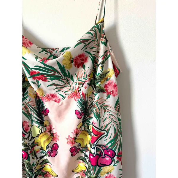Asos Tropical Fruit Spagetti Strap Side Slit Midi Dress Pink Size 4 - Image 3