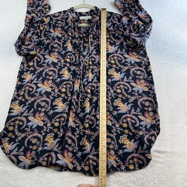 LOFT XL Tunic Top Blouse Relax‎ Fit Blue Floral Long Sleeve Button Front Boho - Image 9