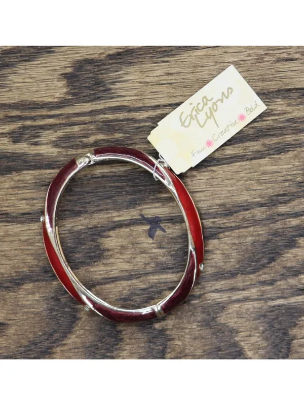 NWT Erica Lyons Womens Fashion Spring Clasp Striped Bangle Bracelet Red Multi - Image 3