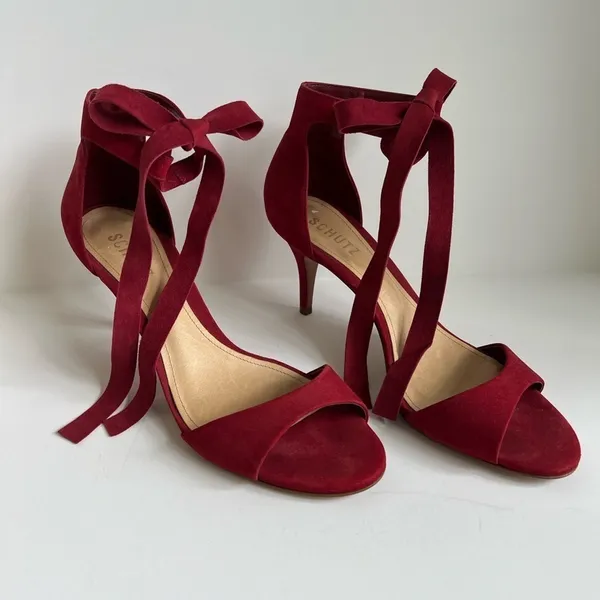 Anthropologie Schutz Tilan Red Suede Ankle Tie Stiletto Heels Women's Size 9 - Image 2