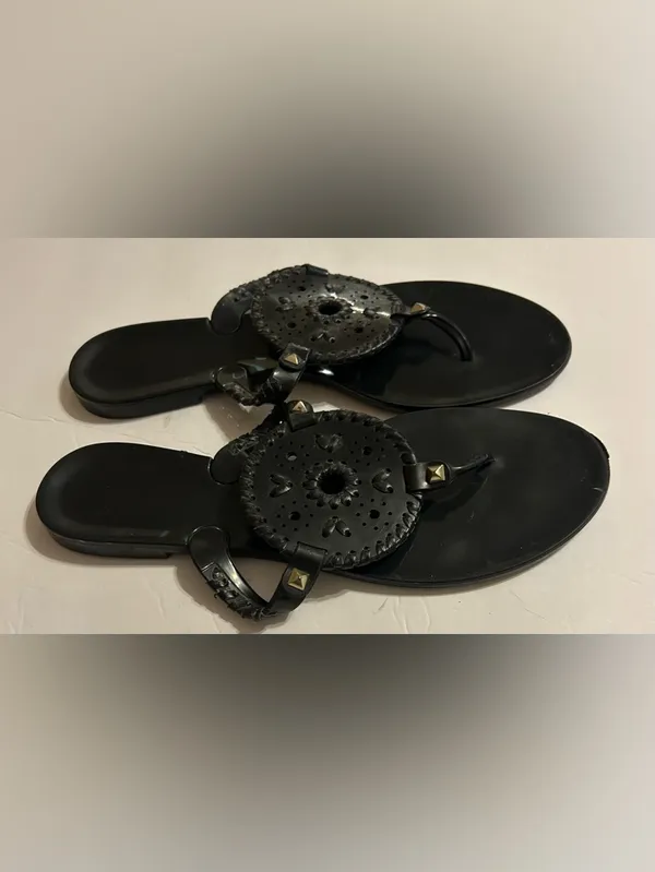 Jack Rogers Black Medallion Stud Thong Sandals - Image 2